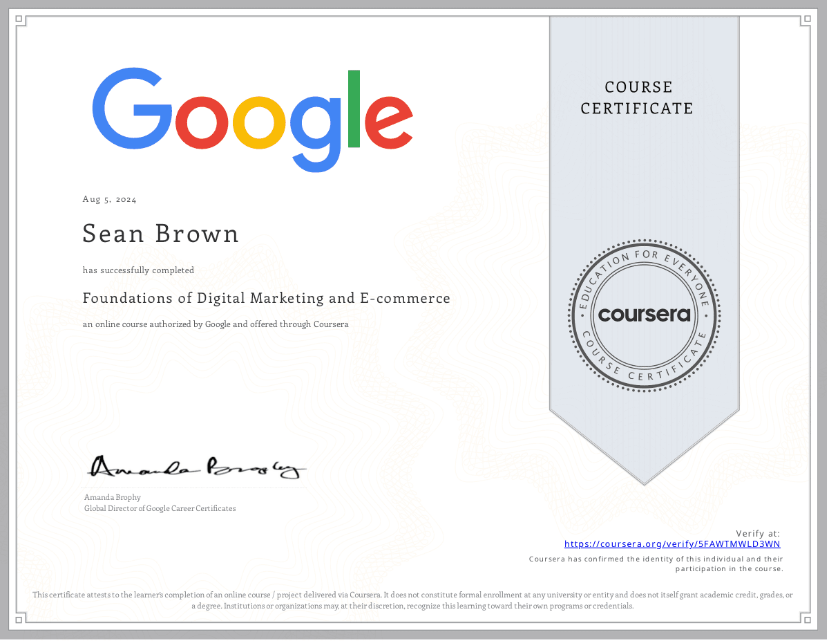 Foundations of Digital Marketing and E-commerce certificate