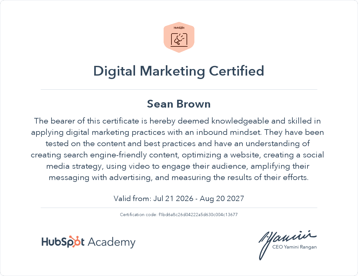 Digital Marketing Certified certificate