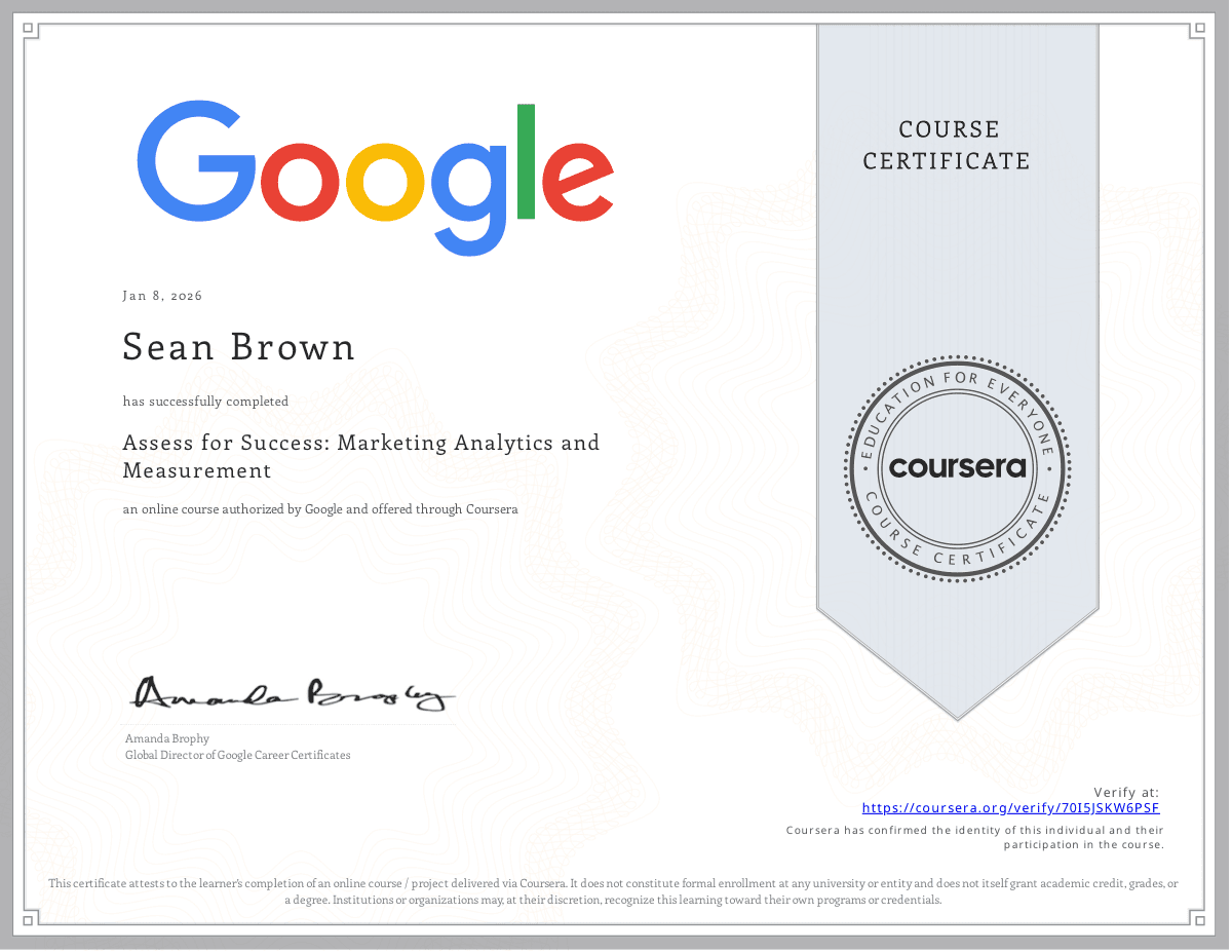 Assess for Success: Marketing Analytics and Measurement certificate