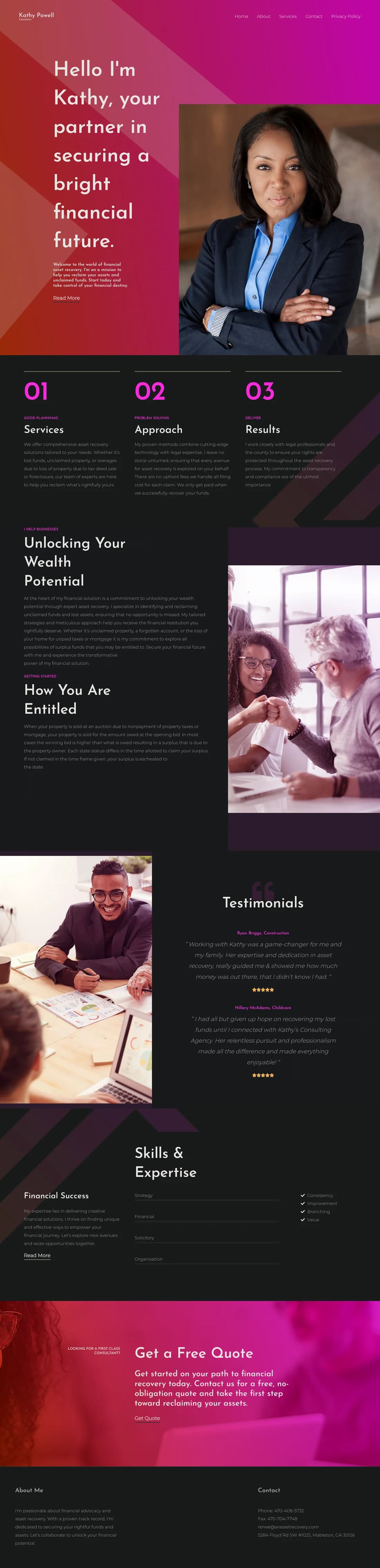 Original Kathy Powell website with generic financial-services messaging and template imagery.